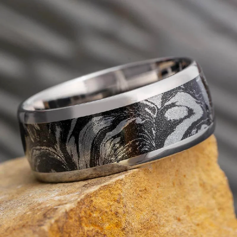 Black And White Composite Mokume Gane Ring With Titanium Band