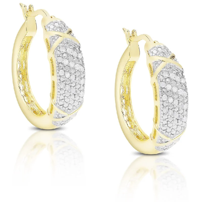 Finesque Gold over Silver or Sterling Silver 1/5 Ct TDW Diamond Hoop Earrings