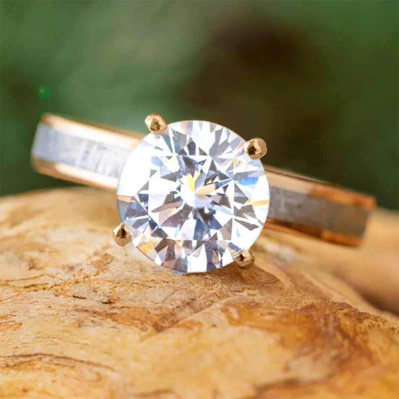 3.0 CT Rose Gold Diamond Solitaire with Meteorite