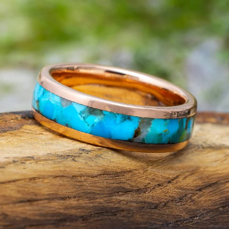 Solid Rose Gold Kingman Turquoise Wedding Ring, 7mm Band