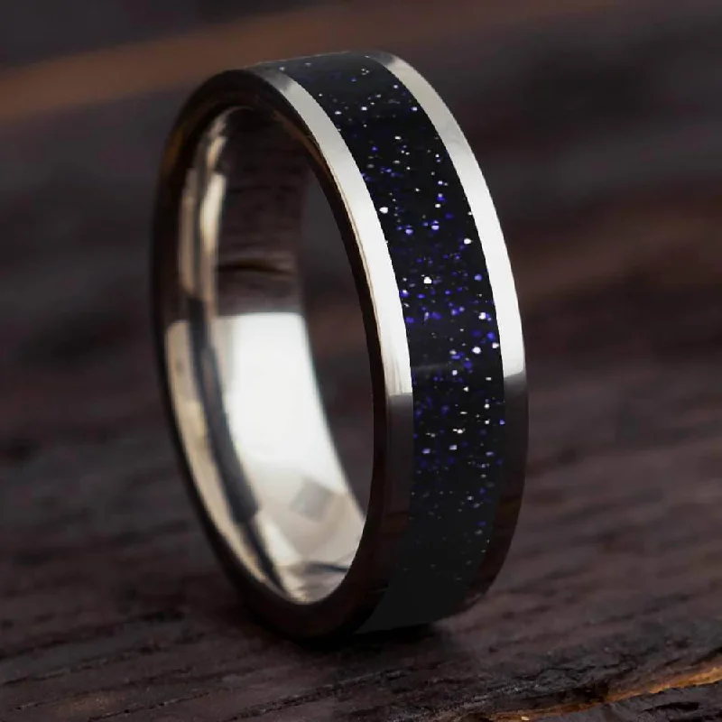 Tungsten Ring With Blue Goldstone Inlay