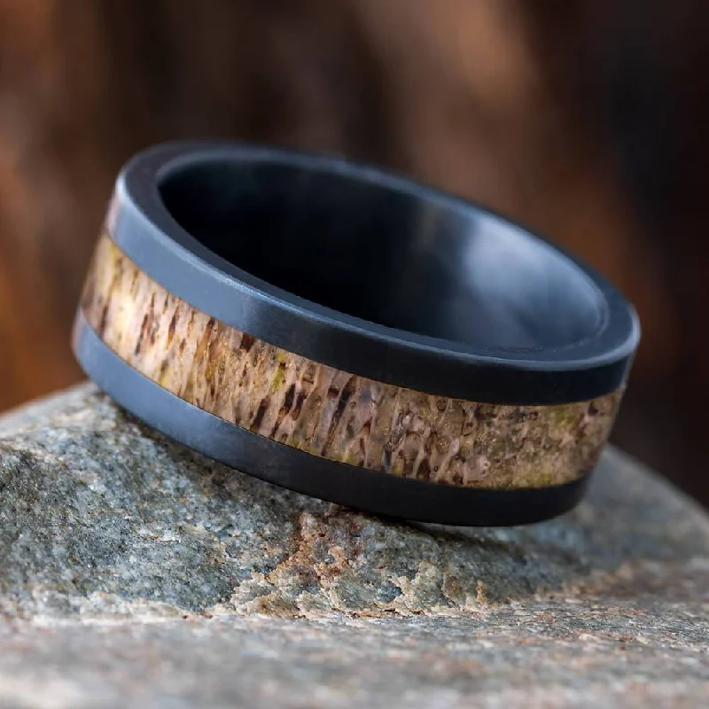 Deer Antler & Zirconium Wedding Band