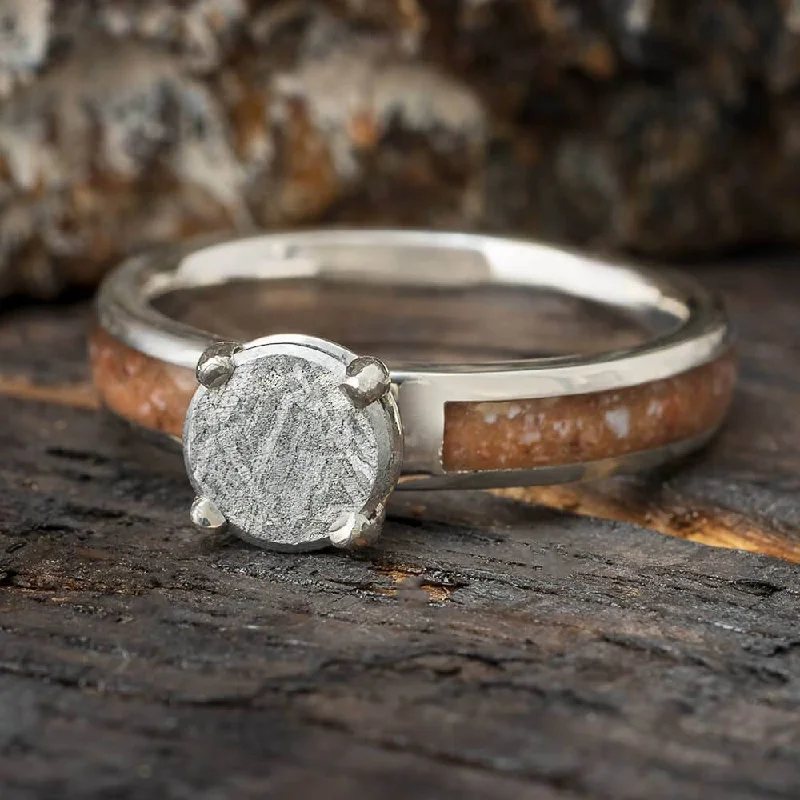 Platinum Solitaire Meteorite Stone Engagement Ring