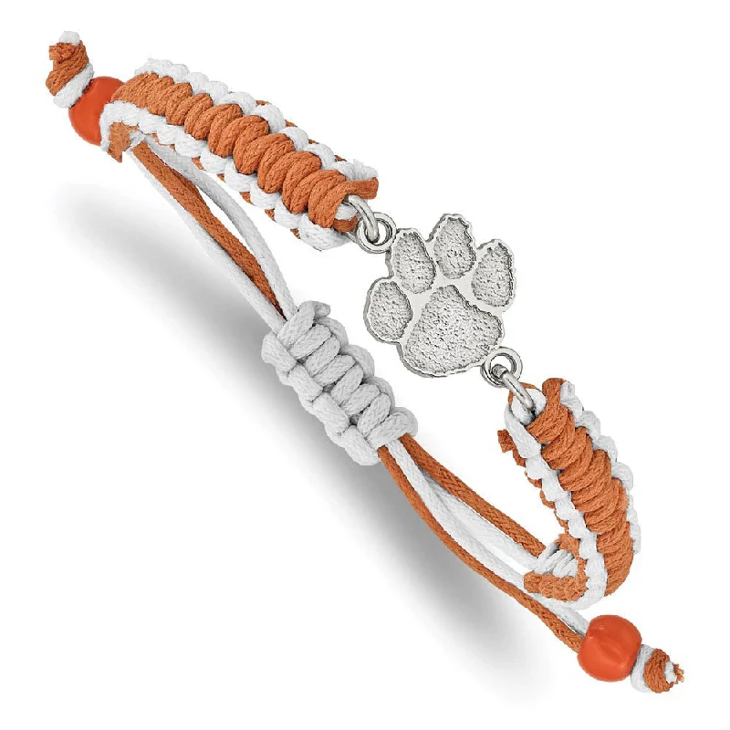 Stainless Steel Clemson University Adj. Nylon Cord Bracelet, 9 Inch