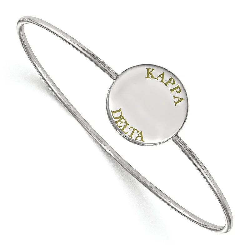 Sterling Silver Kappa Delta Green Enamel Letters Bangle - 8 in.