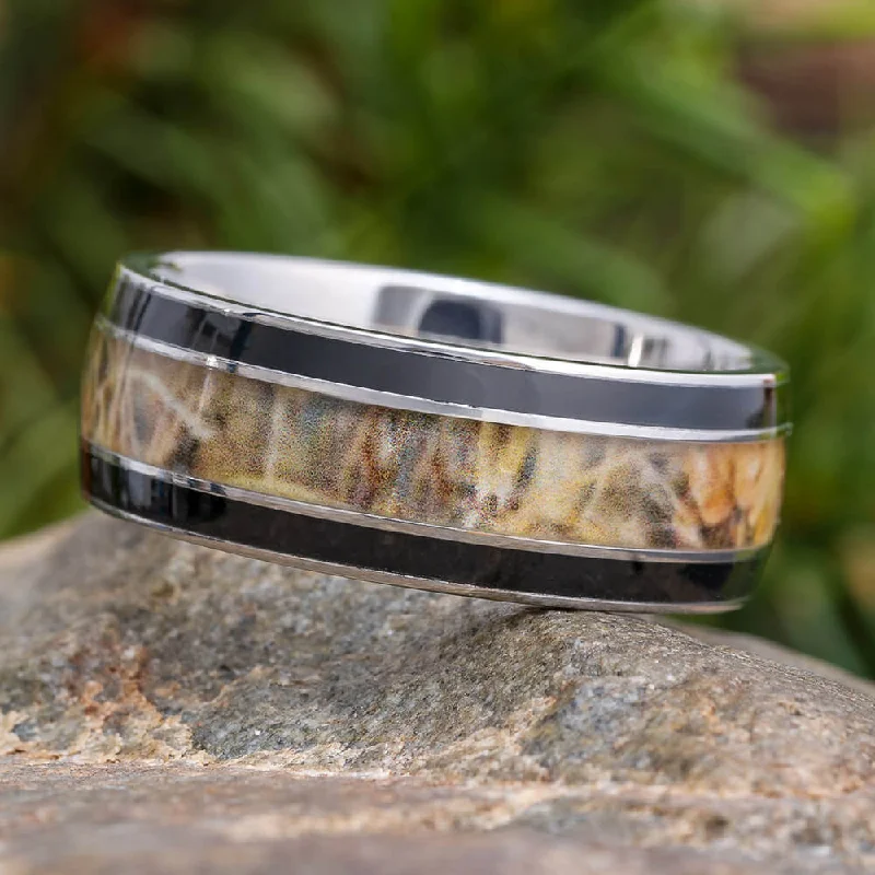 Titanium Wedding Band with Black Enamel and Wetland Camo