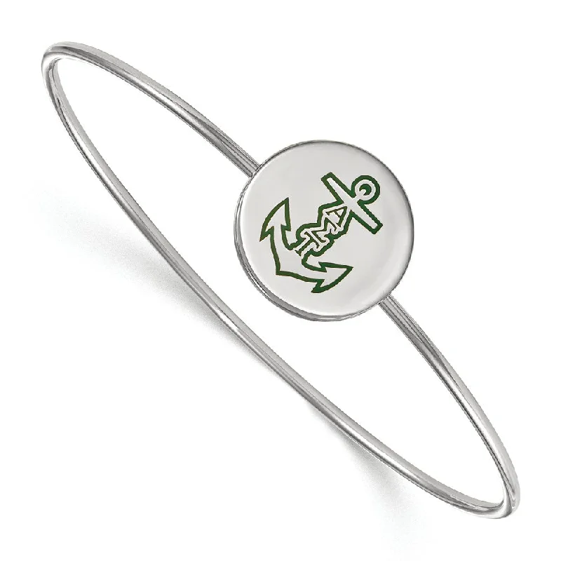 Sterling Silver Alpha Sigma Tau Enamel Anchor Bangle - 8 in.