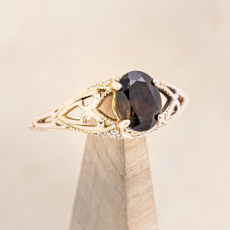 "RELICA" - OVAL SMOKY QUARTZ ENGAGEMENT RING WITH DIAMOND ACCENTS