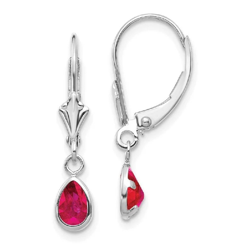 14k White Gold 6x4mm Ruby Earrings (L-23 mm, W-4 mm)