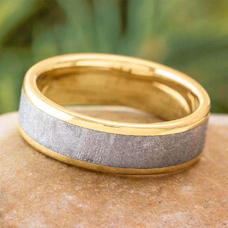 6mm Meteorite and Yellow Gold Wedding Band for Men