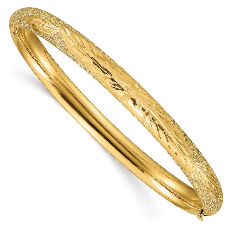 6mm 14k Yellow Gold Laser Cut Hinged Bangle Bracelet, 7 Inch