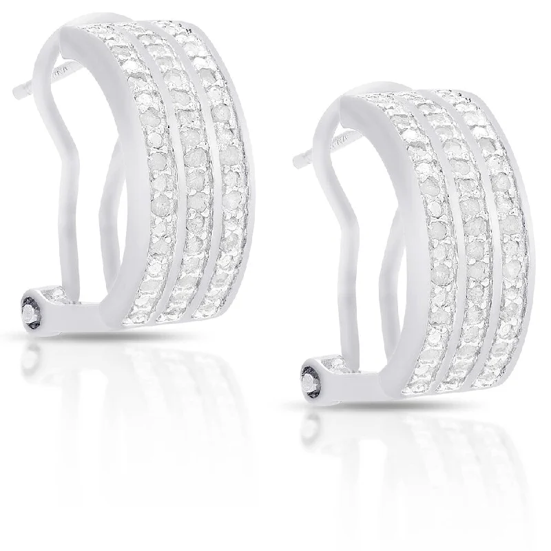 Finesque Sterling Silver or Gold Over Silver 1/2 ct TDW Diamond Hoop Earrings