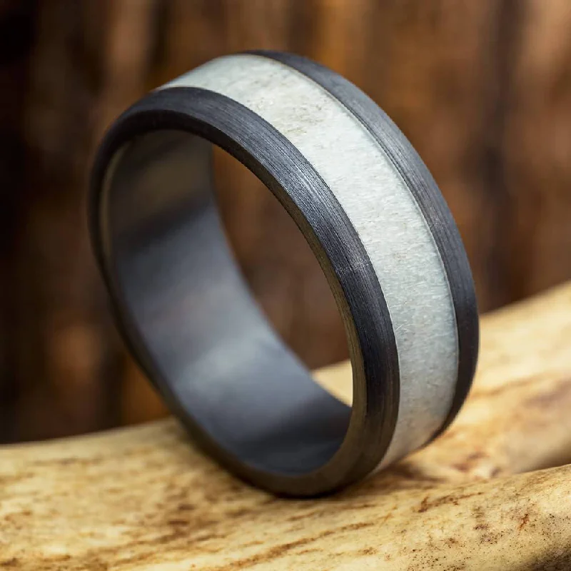 Black Zirconium Antler Wedding Band with Beveled Edges