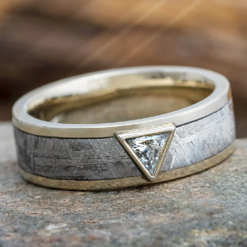 Meteorite & Diamond Wedding Band