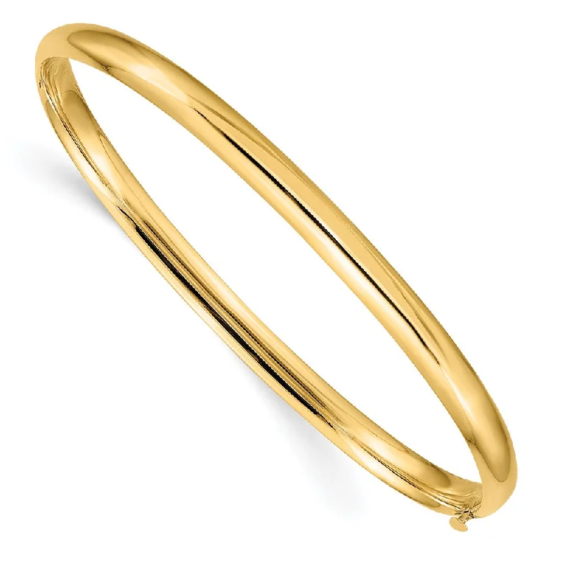 5mm 14k Yellow Gold Polished Domed Hinged Bangle Bracelet, 8 Inch