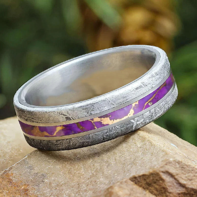 Purple Men's Ring With Meteorite Edges