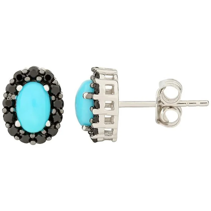 925 Sterling Silver Sleeping Beauty Turquoise and Black Spinel Earrings