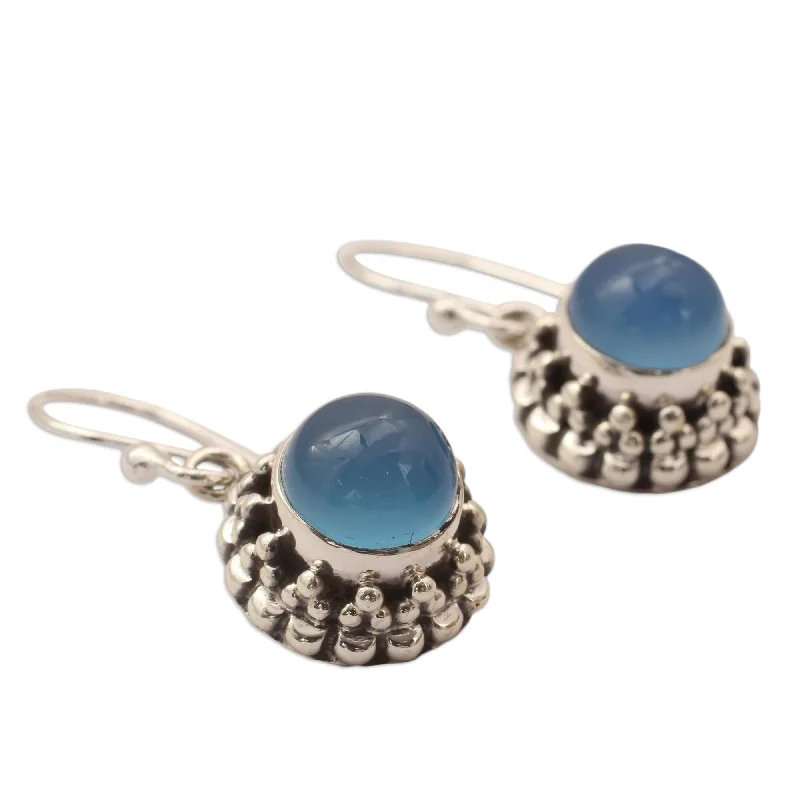 Handmade Sterling Silver 'Eternally Blue' Chalcedony Earrings (India) - 1.1*0.5