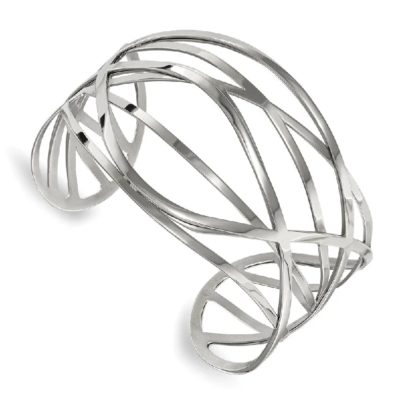 42mm Stainless Steel Polished Negative Space Cuff Bracelet, 7 Inch