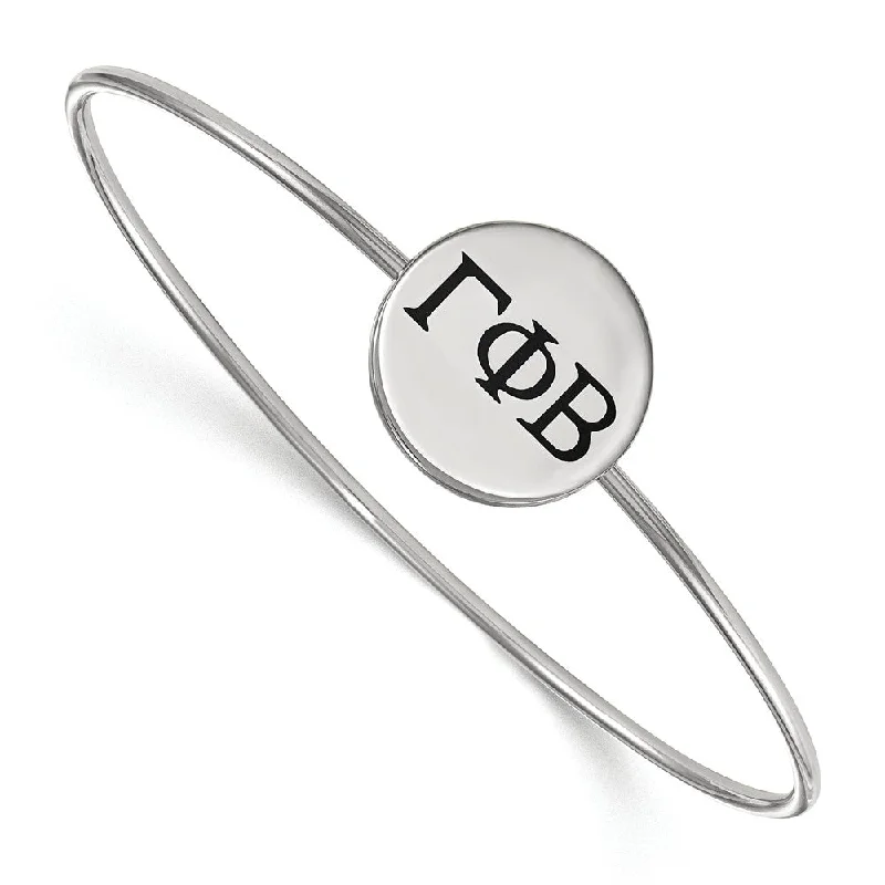 Sterling Silver Gamma Phi Beta Enamel Black Greek Bangle - 8 in.