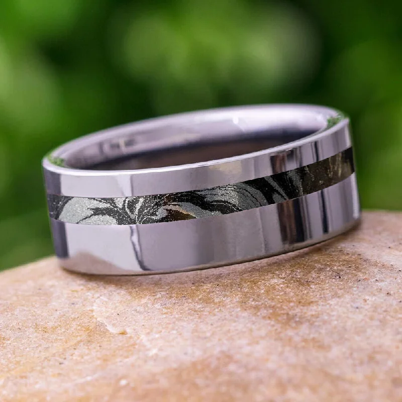 Tungsten Wedding Band with Black and White Mokume Gane