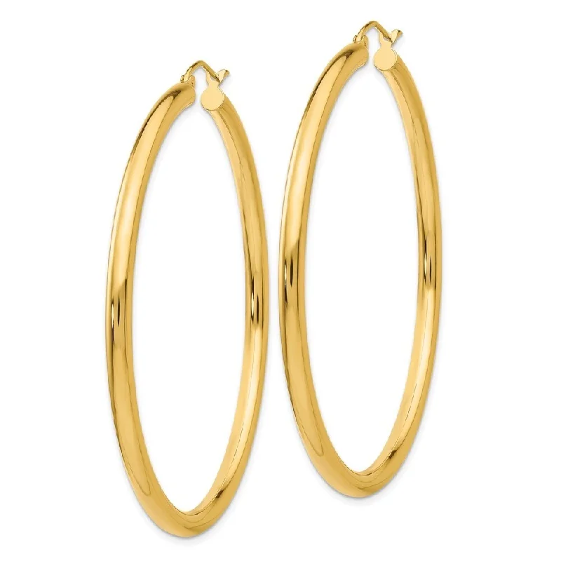 Diamond2Deal 14K Yellow Gold Hoop Earrings (L-55 mm, W-3 mm, TH-3 mm)