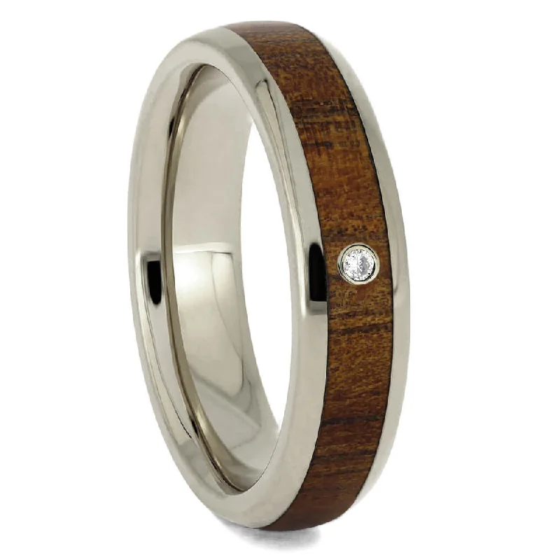 Bezel Set Diamond & Wood Wedding Band