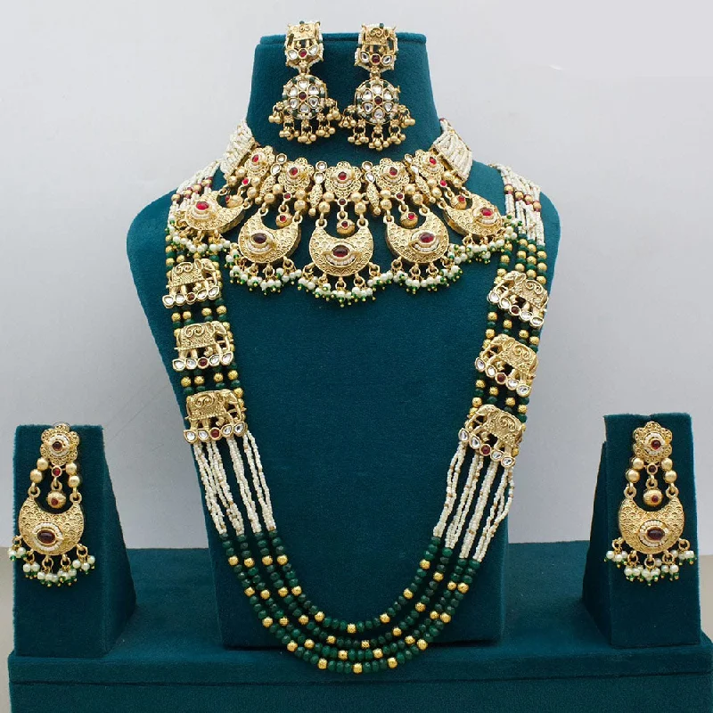 JCM Jewellery Gold Plated Kundan Stone And Pearls Double Necklace Set