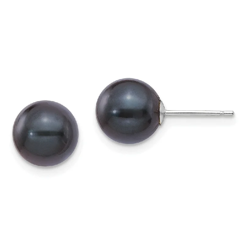 14K White Gold 8-9mm Round Black Saltwater Akoya Earrings