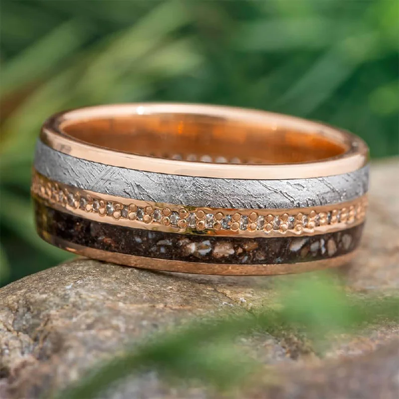 Meteorite and Fossil Eternity Band in Rose Gold