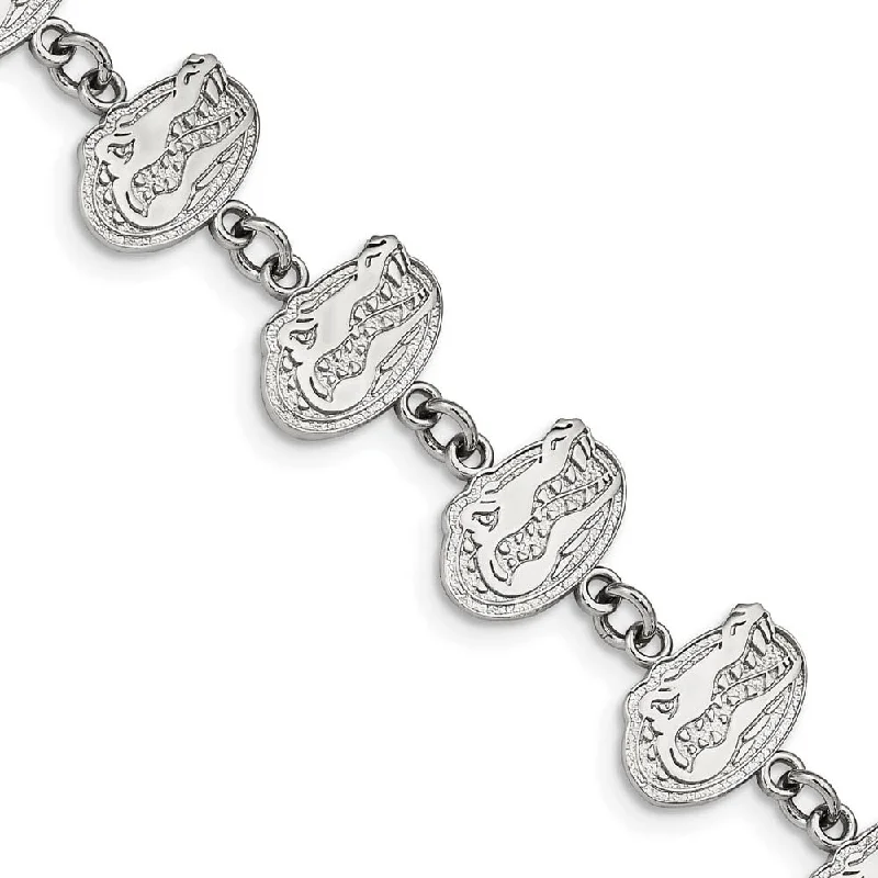 Stainless Steel U. of Florida Gator Link Bracelet, 7 to 8.5 Inch