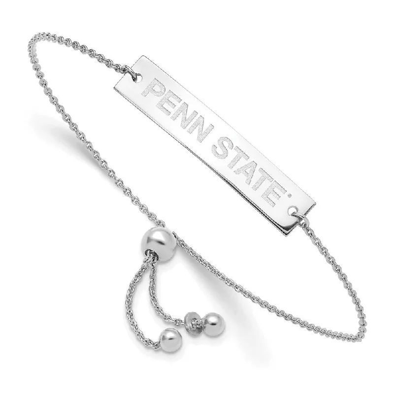 Sterling Silver Rhodium Plated Penn State Bar Adj Bracelet, 9 Inch