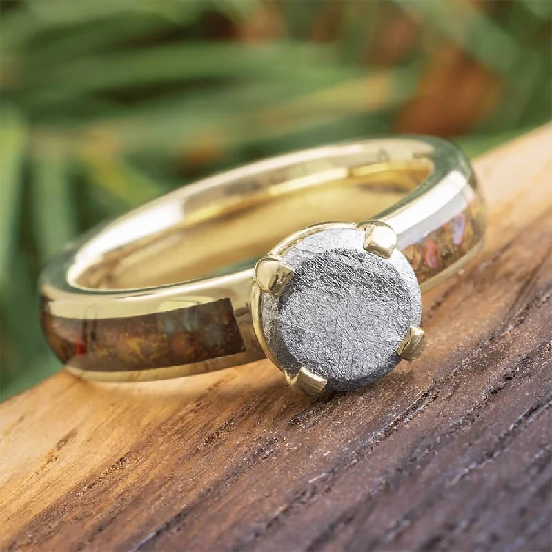 Meteorite Solitaire with Dino Bone in White Gold