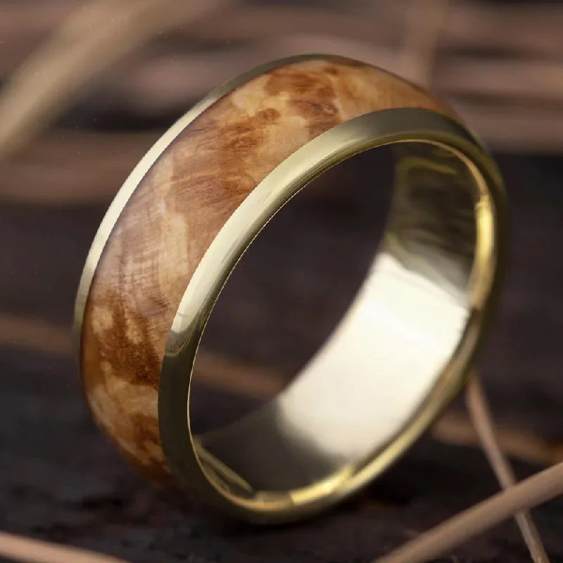 Solid White Gold Ring with Wood Inlay