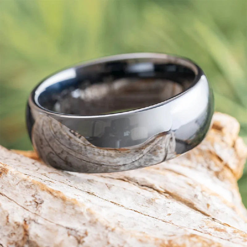 Black Ceramic, Domed Profile Men's Wedding Band