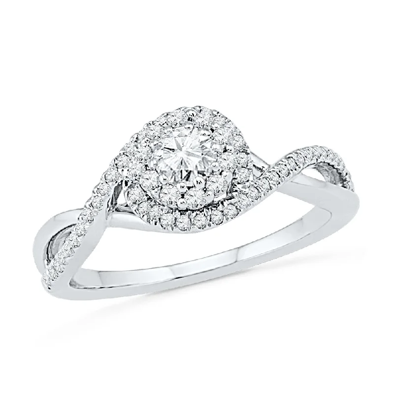 Unique Round Halo Engagement Ring With Diamond Accented Band