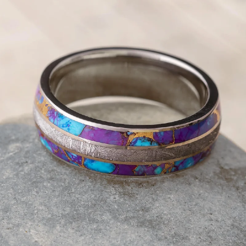 Lava Mosaic Turquoise & Meteorite Ring In Titanium