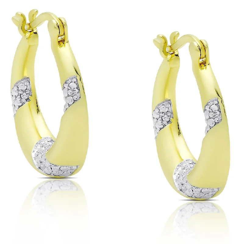 Finesque Gold Over Sterling Silver Diamond Accent Hoop Earrings