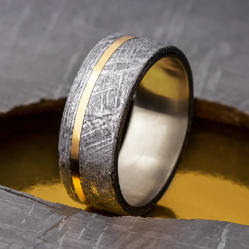 Meteorite Ring with Gold Pinstripe on Titanium Band