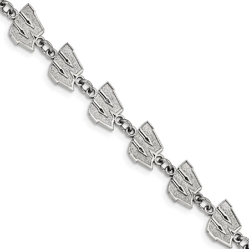 Stainless Steel U. of Wisconsin Link Bracelet, 6.5 to 8 Inch