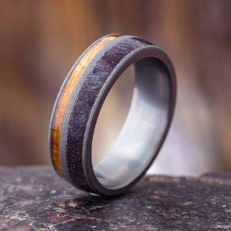 Whiskey Oak and Dino Bone Men's Wedding Band