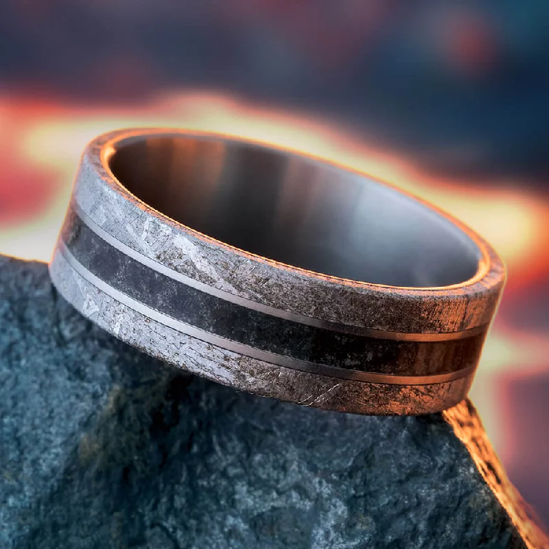 Lava Ring with Meteorite and Matte Titanium