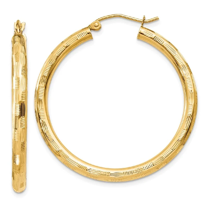 14k Solid Yellow Gold Hoop Earrings (L-35 mm, W-3 mm)