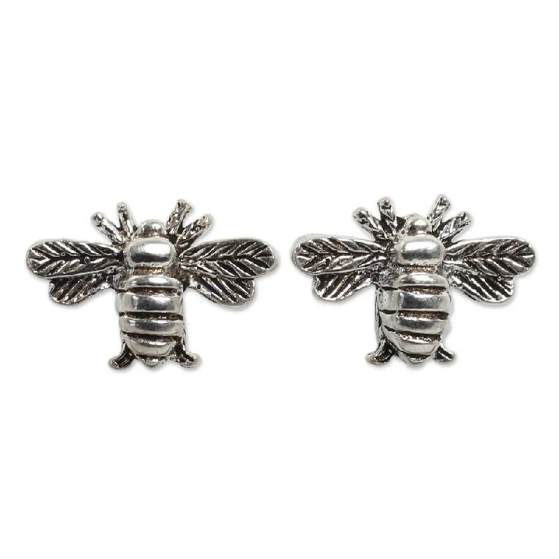 Handmade Sterling Silver 'Happy Honeybee' Earrings (Thailand)