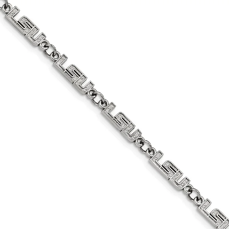 Stainless Steel LSU Adjustable Link Bracelet, 6.75 to 8.25 Inch